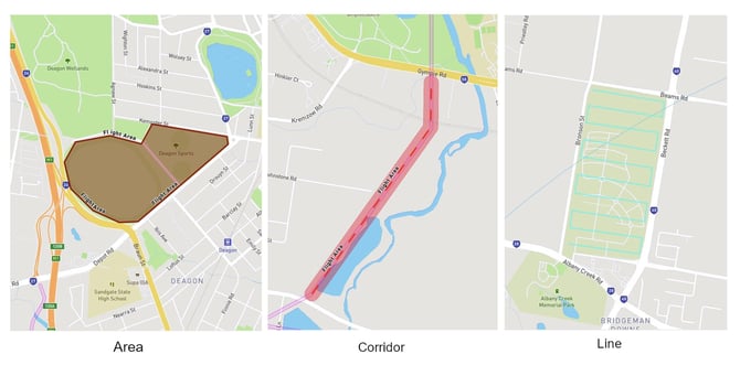 3 drawing types including area, corridor, line