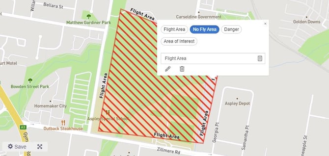 pop-up box showing editing options for the element selected