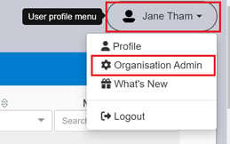 highlighting the org admin button from the main profile
