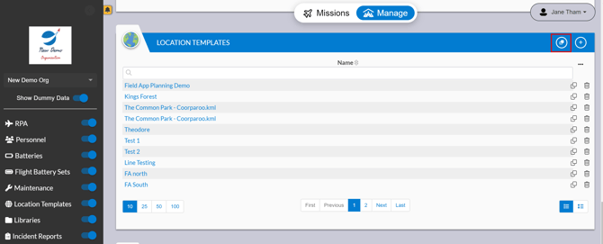 highlighting the clone button on the location templates widget