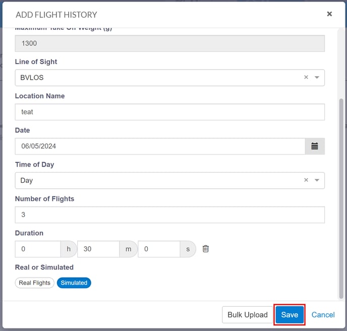 add flight history window showing the fields and highlighting the save button