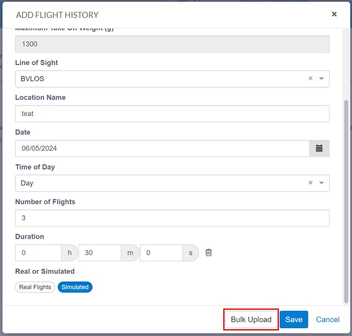 add flight history window highlighting bulk upload button