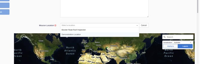 mission planning screen showing the location templates you can select from